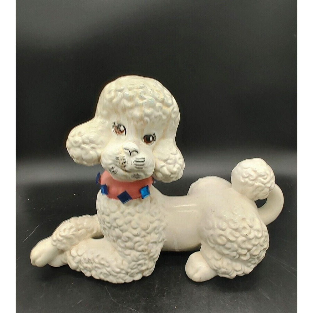 Vintage Atlantic Mold White Ceramic Poodle Figurine 11in Mid Century Modern